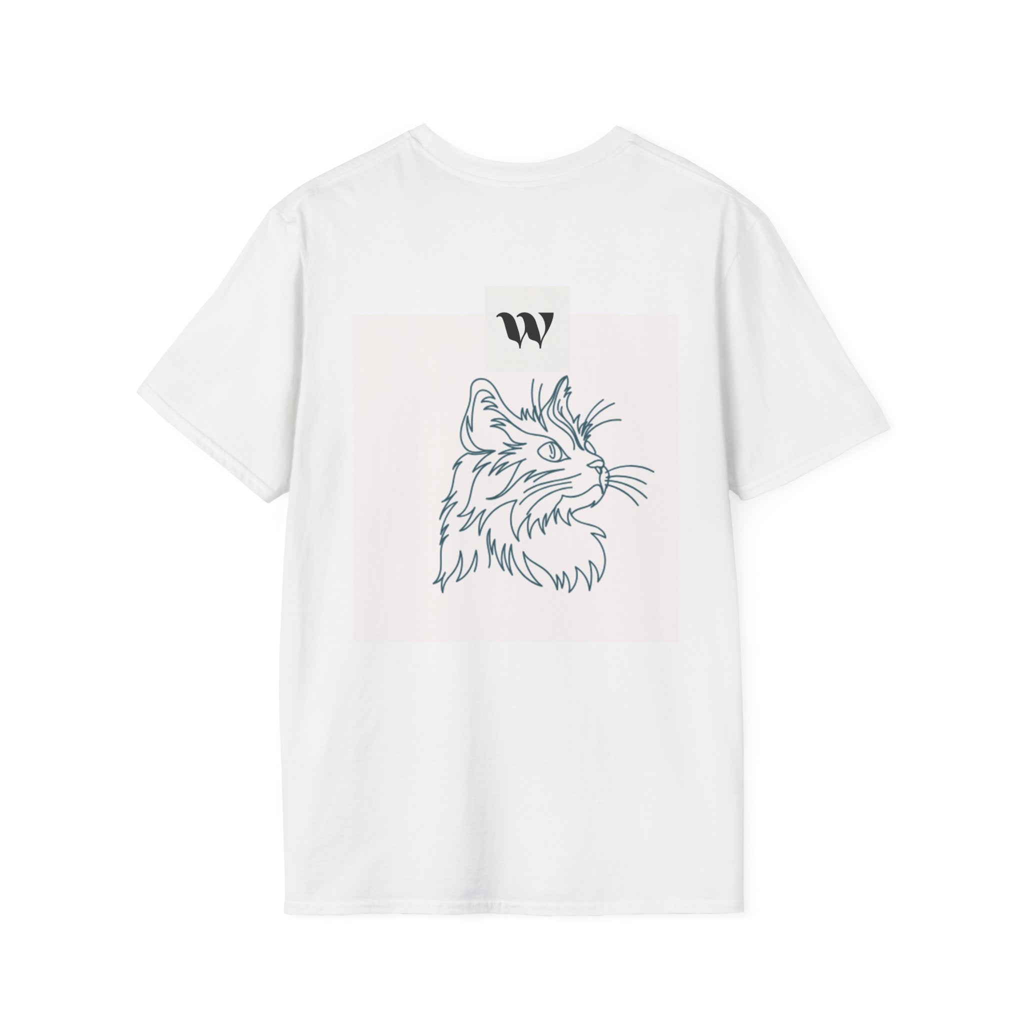 Cat Line Art T-Shirt — Minimalist Cat Portrait Tee with Back Graphic